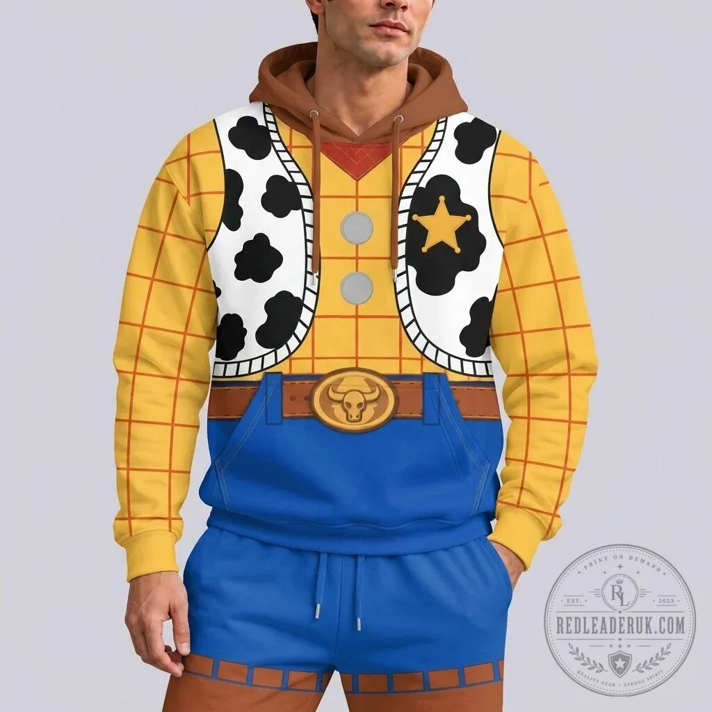Woody Sheriff Cowboy Costume Yellow Plaid Cow Print Halloween Hoodie