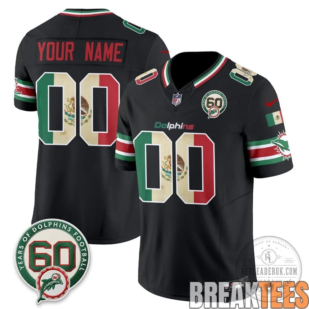 Miami Dolphins Football Mexico Edition Custom Black Jersey