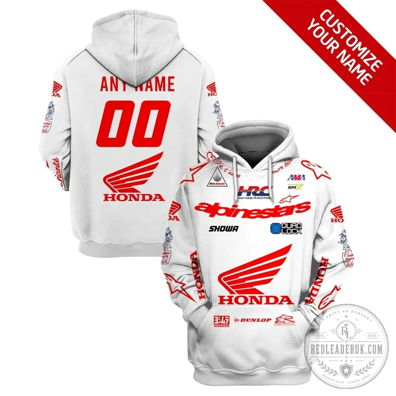 Honda Racing Alpinestars Motorcycle White Hoodie