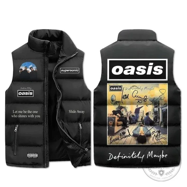 Oasis Definitely Maybe Album Cover Art Black Puffer Vest Jacket