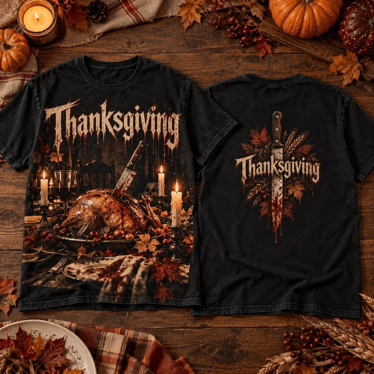 Thanksgiving Slasher Horror Movie Bloody Knife T-Shirt 1 Thanksgiving Slasher Horror Movie Bloody Knife T-Shirt