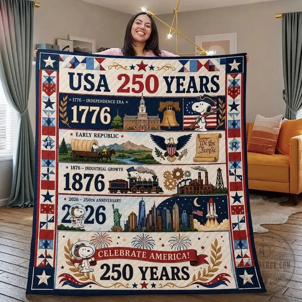 Snoopy 250 Years of America Independence Era Industrial Growth Quilt Blanket